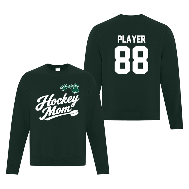 Shamrocks Hockey Mom Fleece Crewneck Sweatshirt - Dark Green